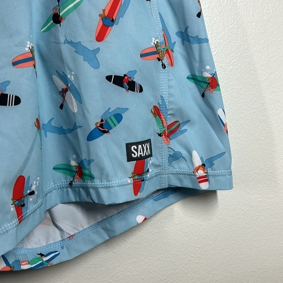 Saxx BETAWAVE 17" 2N1 DropTemp Cooling Liner Ballpark Pouch Swim Trunks 38 Surf - Picture 2 of 11